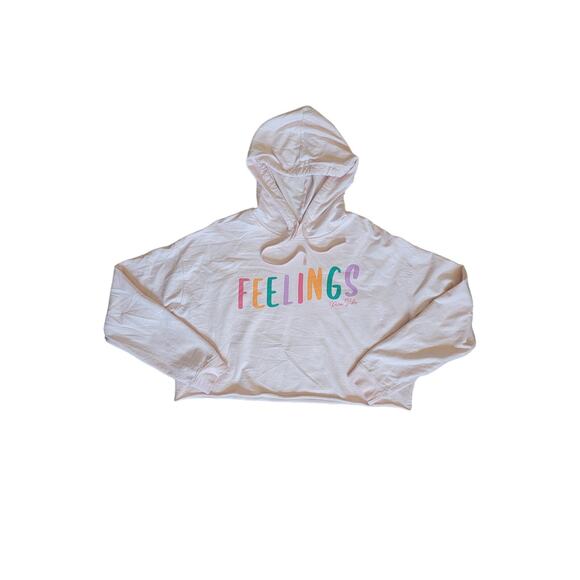 Pura Vida "Feelings" Cotton Cropped Boxy Soft Pastel Pink Pullover Hoodie Size L - Picture 1 of 4